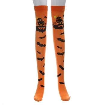 2 пары женских тонких носков на Хэллоуин, теплые носки до бедра, женские чулки выше колена на зиму, носки на Хэллоуин, 2 пары