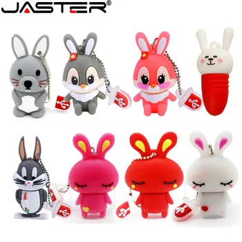 JASTER Cartoon Rabbit USB Флэш-Накопители 64 ГБ Бесплатный Брелок Memory Stick 32 ГБ Силиконовые Подарки для Детей Внешний Накопитель 16 ГБ
