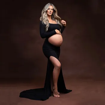Сексуальные платья для беременных с разрезом, реквизит для фотосъемки, Длинное женское платье для фотосессии беременных с длинным рукавом, платье для фотосессии беременных