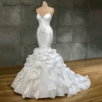 Роскошные свадебные платья русалки с V-образным вырезом Lceland Poppy, без рукавов, кружевные аппликации, вышитые бисером, свадебные платья Vestido de Novia