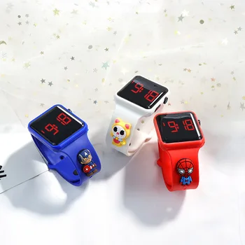 Новые детские квадратные часы Disney Spiderman с куклой, светодиодные электронные часы, спортивные сенсорные водонепроницаемые мультяшные часы-браслет в подарок