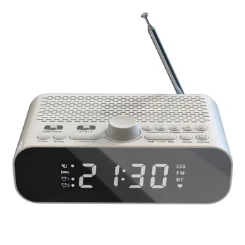 FM-радиочасы с потоковым воспроизведением по Bluetooth, светодиодный дисплей, двойной будильник, 1500 мАч, Hi-Fi динамик с низкочастотным динамиком
