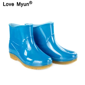 Новые непромокаемые сапоги для отдыха, женская обувь на низком каблуке с круглым носком, Непромокаемые непромокаемые ботинки средней длины, chaussures femmes ghn56