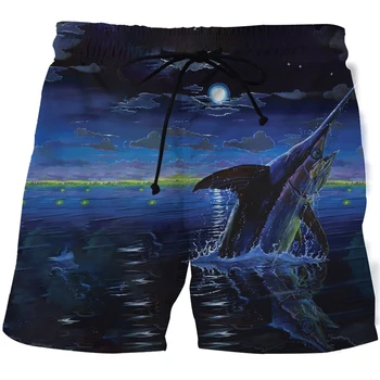 Новые пляжные шорты с 3D принтом для летней рыбалки в стиле харадзюку, забавные мужские шорты для плавания в стиле хип-хоп, свободные спортивные пятиточечные шорты унисекс