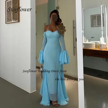 Вечернее платье с подсолнухом в виде сердца 2023, шифоновое платье Русалки с длинным рукавом и открытой спиной, вечернее платье в пол