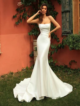 Простые атласные свадебные платья русалочки без бретелек, свадебные платья с сексуальной открытой спиной Vestido de novia На заказ