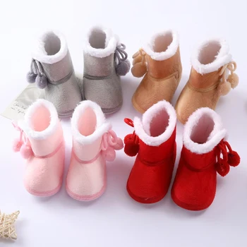 Зимние детские ботинки, теплые пинетки для новорожденных, противоскользящие, сохраняющие тепло, Плюшевая внутренняя обувь, термообувь на мягкой подошве