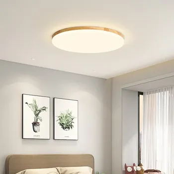 Ультратонкий светодиодный потолочный светильник с регулируемой яркостью, Круглые потолочные светильники из скандинавского дерева 110 В 220 В, освещение для кабинета, спальни, гостиной