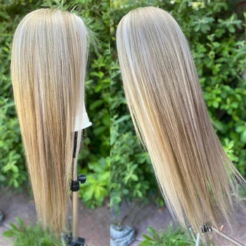 Кремовый Платиновый Блонд Balayage Highlight Full Lace Парики из 100% Человеческих Волос HD13x6 Lace Front Бесклеевой Прямой Парик для Женщин 200%