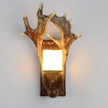 Настенный светильник из рога оленя в стиле арт-деко, ретро, Американский Кантри, настенный светильник, свеча из рога Оленя, абажур, настенное бра 110-240 В