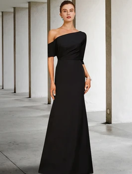 Винтажное черное платье для матери невесты трапециевидной формы с рукавами до половины плеча, атласное свадебное платье для жениха длиной до пола 2023