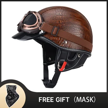 Ретро-шлем в немецком стиле, мотоциклетный, одобренный DOT Casco, Кожаный полумаска, Винтажный шлем для мотоцикла, Скутера Capacete