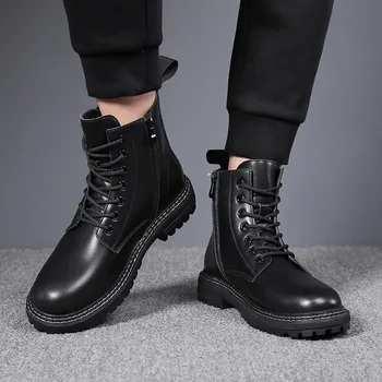 мужские модные оригинальные кожаные ботинки, осенне-зимняя обувь, черные стильные ковбойские ботинки на платформе, деловые офисные ботильоны, botas zapatos