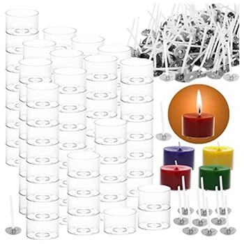 200 шт. Чашки для чайных свечей-Пластиковый прозрачный набор для изготовления свечей - 200 шт. Формочки для восковых банок для свечей