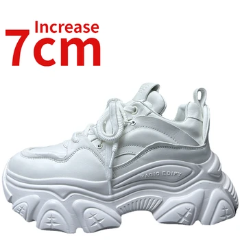 Модные белые мужские туфли европейского дизайна Ins, увеличивающие рост на 7 см, папины туфли из натуральной кожи, модная спортивная повседневная обувь на лифте