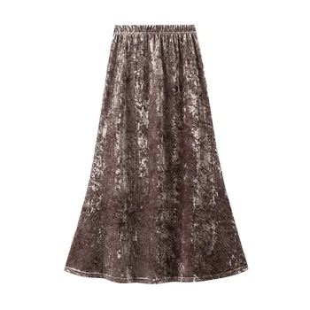 2023 Осенне-зимняя повседневная юбка Миди для подиума для женщин, черные, кофейно-абрикосовые, длинные бархатные юбки Миди 