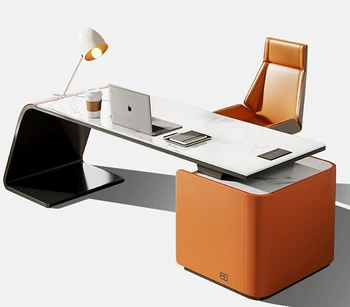 Письменный стол, кабинет, современный минималистичный домашний компьютерный стол L-образной формы, книжная полка, встроенный легкий роскошный офисный стол