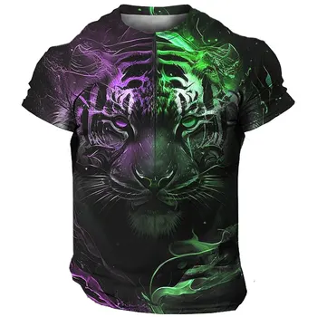 Забавная футболка с тигровым принтом для мужчин, высококачественная уличная одежда в стиле харадзюку с 3D животными, модные футболки для отдыха с круглым вырезом и коротким рукавом, футболки Оверсайз