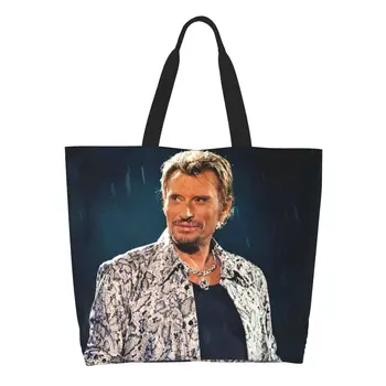 Изготовленная на заказ холщовая хозяйственная сумка Johnny Hallyday, женская портативная сумка для покупок французской поп-певицы большой емкости, сумки-тоут для покупок