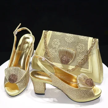 Новейшее поступление, женские туфли золотого цвета в африканском стиле, комплект обуви и сумки итальянского дизайна, украшенный стразами для вечеринки и свадьбы