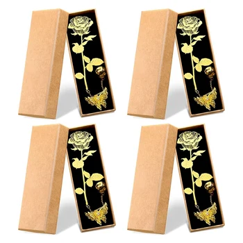 4 упаковки металлических закладок с золотой розой на День Святого Валентина, металлические закладки с 3D подвеской-бабочкой, цепочка и коробка