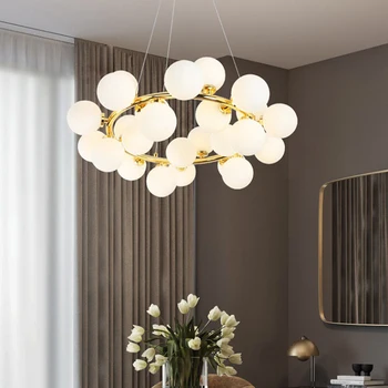 Скандинавская светодиодная люстра со стеклянным шаром, круглая золотисто-черная Подвесная лампа для домашнего декора, ресторан, кухня, гостиная, шаровые светильники