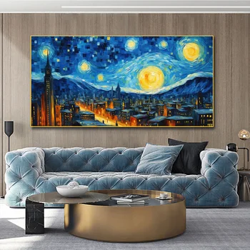 Абстрактная декоративная живопись в стиле Ван Гога, Звездное небо, городской мост, плакаты, принты на холсте, настенное искусство для гостиной Без рамки