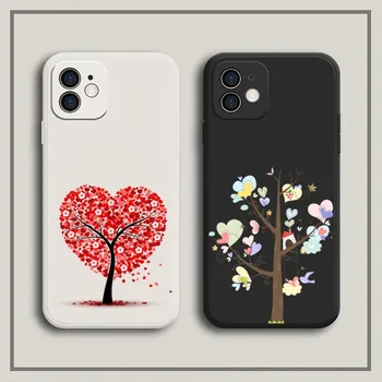 Мультяшное Сердце Дерево Любви Чехол Для Телефона Черный Белый Для iPhone 12Pro 14 13 11 Pro Max Mini Xs X Xr 7 8 6 6s Plus Se2020 Чехол
