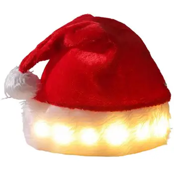 Рождественская шляпа Праздничная Рождественская шляпа Шляпы Санта Клауса Загораются Унисекс Шляпы Санта Клауса с белым плюшем Для взрослых женщин мужчин детей