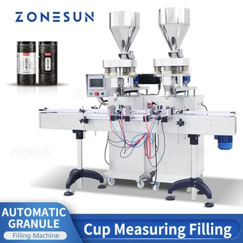 Автоматическая разливочная машина ZONESUN с 2 головками для количественного наполнения гранул, машина для производства пластиковых стеклянных бутылок и банок