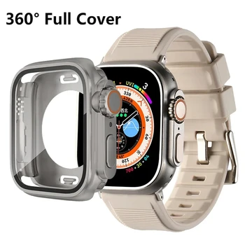 Замена на Ultra Case + Ремешок Для Apple Watch Band 40 мм 44 мм 41 мм 45 мм Силиконовый Спортивный Браслет Iwatch Series 4 5 6 Se 7 8 9
