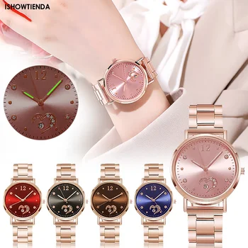 Высококачественные светящиеся часы для женщин, винтажные часы со светящейся указкой, браслет из нержавеющей стали, женские часы, роскошные кварцевые часы