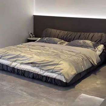 Светлая Роскошная Главная спальня в современном минималистичном стиле с двуспальной кроватью, тканевая кровать с татами по скандинавской технологии, раскладная кровать