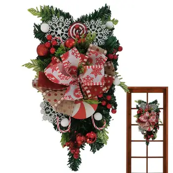 Сладкий Рождественский венок, Гирлянда, бант из леденцовой трости, украшение для Рождественской входной двери, настенный декор для дома