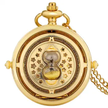 Королевское Золотое Ожерелье Lagenaria Siceraria Прозрачные Полые Звезды Песочные Часы Дизайн Кварцевые Карманные Часы Аналоговые Часы для Мужчин Женщин