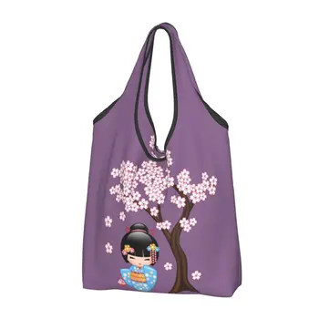 Большие многоразовые сумки для покупок японской куклы Кейко Кокеши, перерабатываемые Складные сумки для покупок, которые можно стирать, легкие