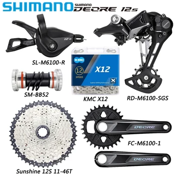 SHIMANO DEORE M6100 Groupset 1X12 Скоростей для MTB Велосипеда Shifter M6100 Задний Переключатель Sunshine 46T/50T/52T Кассетная Цепь KMC X12