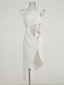 Белые элегантные платья для женщин Вечерние платья Сексуальное укороченное женское платье Осенние наряды с диагональным воротником на день рождения Женская одежда