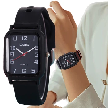 Модные спортивные женские часы бренда DQG с простыми прямоугольными цифрами, женские кварцевые часы, повседневное платье с силиконовым ремешком, подарочные наручные часы