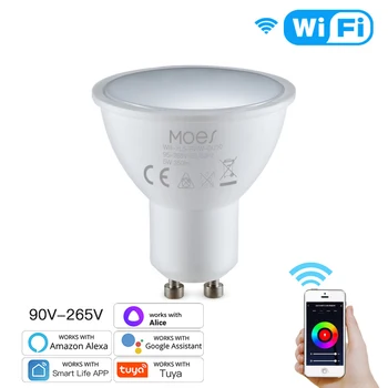 Tuya GU10 WIFI Умные Светодиодные Лампы RGB CW Белые 5 Вт Лампы с Регулируемой Яркостью Smart Life APP Control Лампочка Работает Для Alexa Google Alice