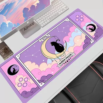 Розовый Лунный Кот Большой Игровой Коврик Для Мыши XXL Gamer Mouse Pad 900x400 Офисный Коврик Для Длинного Стола Kawaii Настольный Коврик Для Девочек-подростков Для Спальни