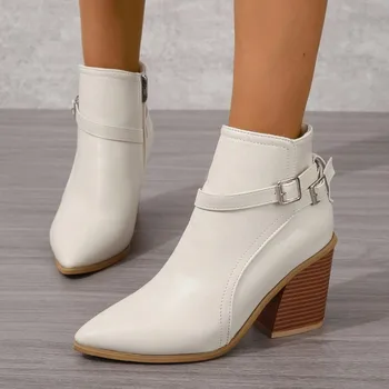 2023 Весна и осень, новые тонкие женские ботинки в британском стиле с острым носком, тонкие женские ботинки на молнии сбоку