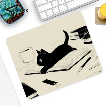 Маленький аниме Коврик для мыши Черный Милый Кот Игровые Аксессуары Kawaii Офисная Компьютерная Клавиатура Коврик для мыши 18x22 PC Gamer Настольный коврик для ноутбука