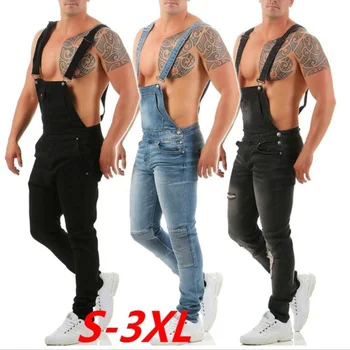 Мужские осенне-зимние подтяжки, джинсовый комбинезон, Рваные джинсовые брюки, Популярные рабочие брюки S-3XL