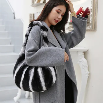 Новая сумка большой емкости, плюшевая сумка из кролика Рекс, зимняя Корейская женская повседневная сумка на запястье