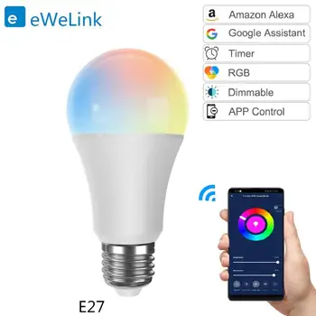 WiFi Bluetooth-совместимая Умная Лампа E27 eWeLink 9W Light Smart Lamp 220-240 В RGB + CCT Светодиодная Лампа Дистанционного Управления с Alexa Google Home New
