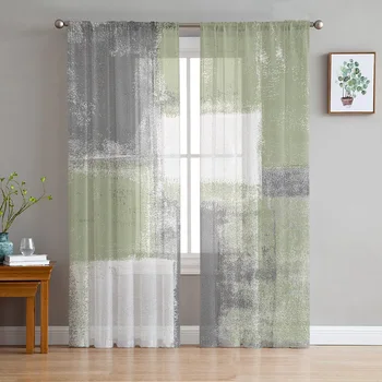Картина маслом с зеленым шалфеем Текстурная краска Прозрачные занавески для спальни, кухонного окна, тюлевые занавески для гостиной