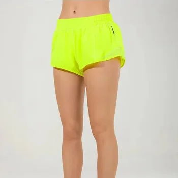 Женские шорты для йоги Lulu, спортивные шорты для тренировок и бега, боковой карман на молнии, легкие дышащие женские шорты для контроля живота
