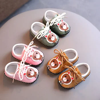 Детская обувь, Новая Сшитая Сумка С Медвежонком, Обувь для Малышей Для мальчиков, Милая Кожаная Обувь Для Девочек, Милая и удобная