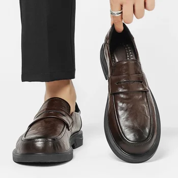 Мужская обувь 2023, Брендовая Мужская Кожаная Повседневная Обувь Без Застежки, Лидер Продаж, Высококачественная Новая Кожаная Повседневная Обувь С Круглым Носком